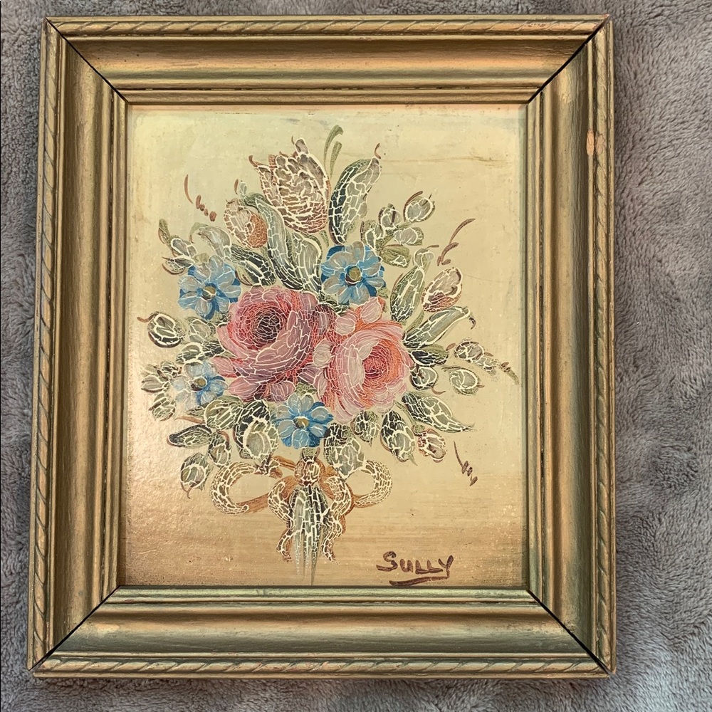 Small Original Oil Painting Floral Wall Art in Gold Frame